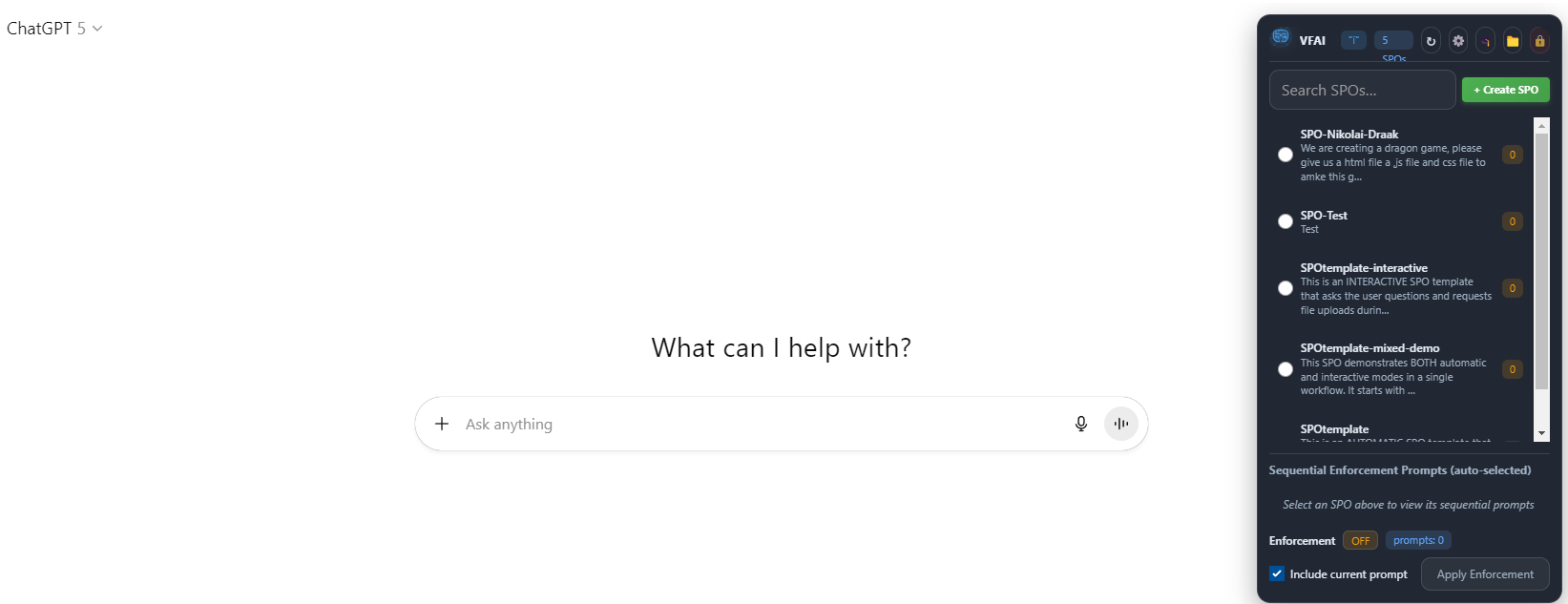 V-F-AI platform overview showing SCP marketplace and template categories